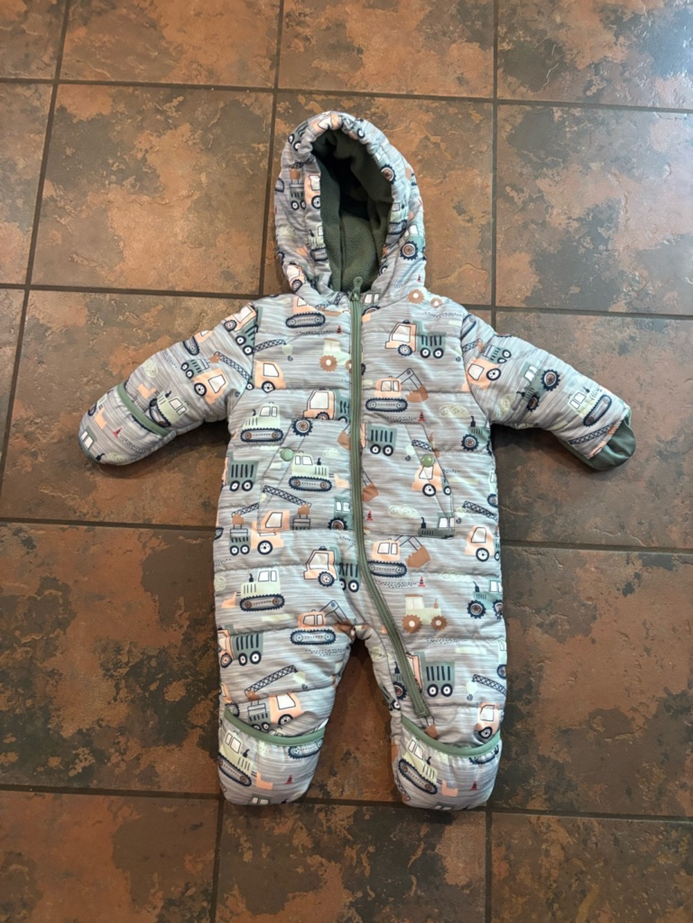 Wippette Olive Green Baby Jacket with Construction Label